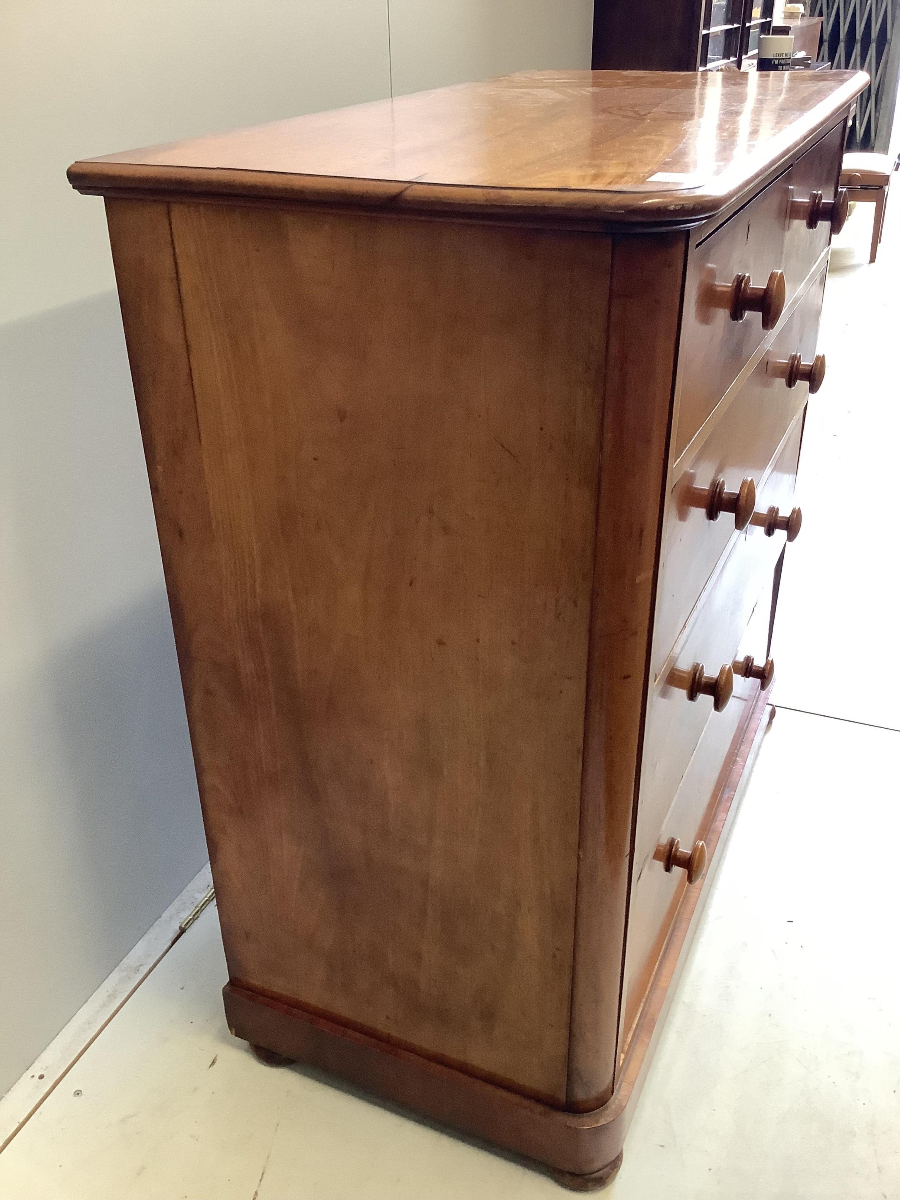 A Victorian mahogany chest of five drawers, width 111cm. depth 55cm, height 113cm. Condition - fair-good